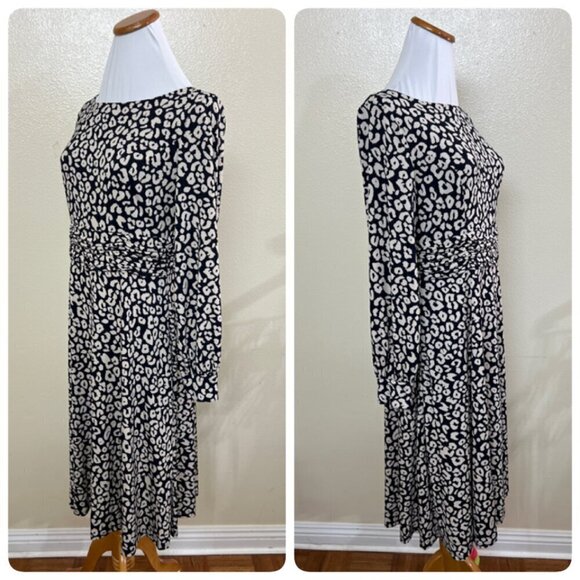 Jessica Howard Women's Ruched Midi Jersey Dress 10P Leopard Print - Picture 3 of 13